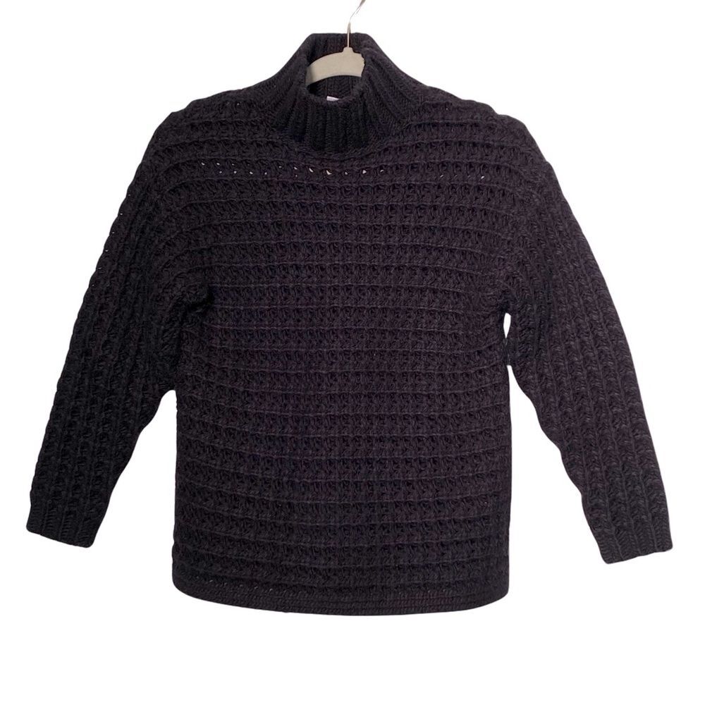 Skye’s The Limit Chunky Open Knit Black Turtleneck Sweater Minimalist Size PS